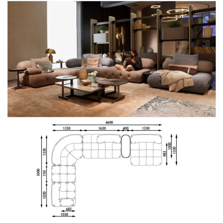 Italian Minimalist Modular Sectional Sofa, Large Multi-Directional Configurable Couch la-0209-54