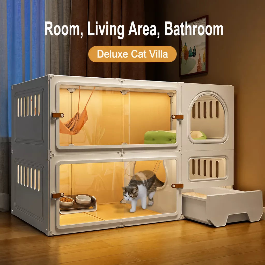 Indoor Cat Enclosure with Integrated Litter Area