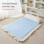 Cotton-Linen Pet Mat with Bunny-Ear Pillow for Cats and Dogs