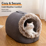Enclosed Plush Pet Bed with Carry Handle for Cats & Small Dogs