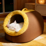 Enclosed Plush Pet Cave Bed with Carry Handle