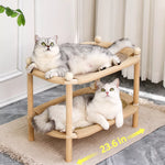 Two-Tier Wooden Cat Bed with Sisal Scratching Mat