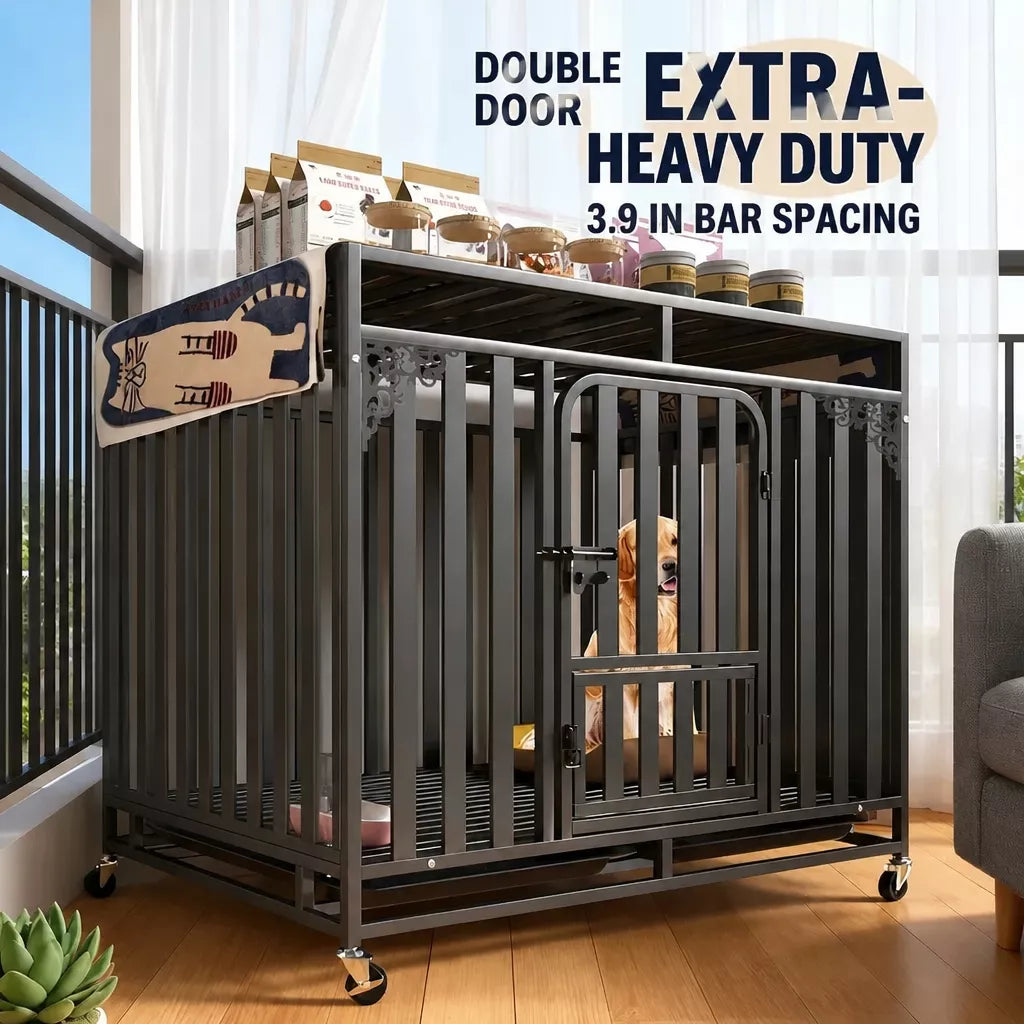 Metal Dog Crate with Waste Tray for Small to Large Dogs