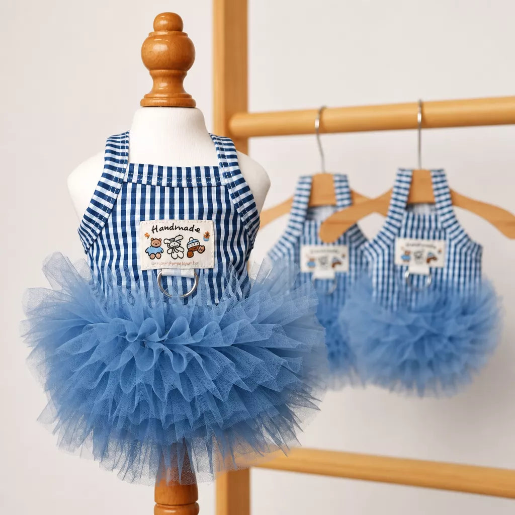 Blue Striped Mesh Dress for Cats and Dogs