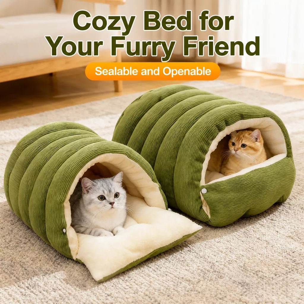 Semi-Enclosed Washable Pet Bed for Cats and Dogs