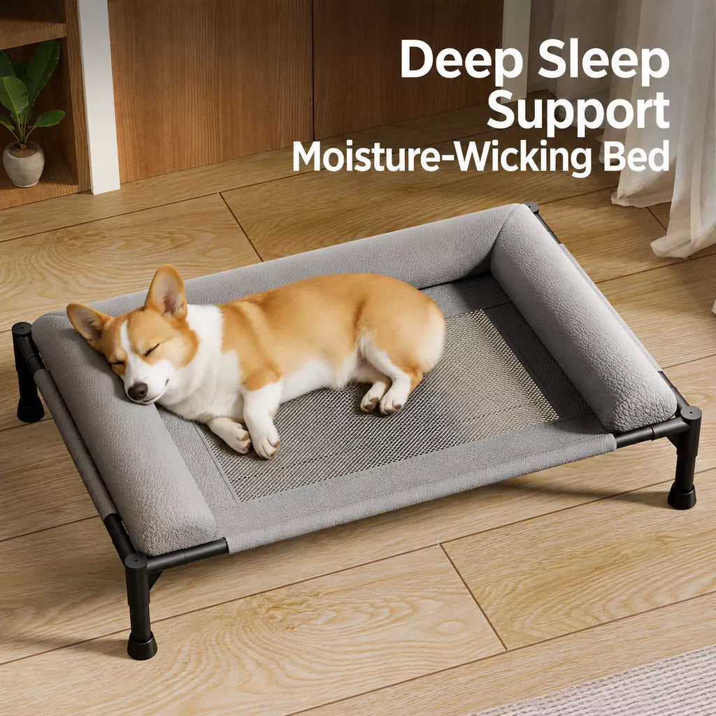 Elevated Faux Leather Dog Bed with Three-Sided Design