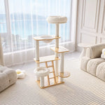 Rubberwood Cat Tree with Enclosed Bed