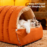 Enclosed Plush Pet Bed for Cats and Small Dogs