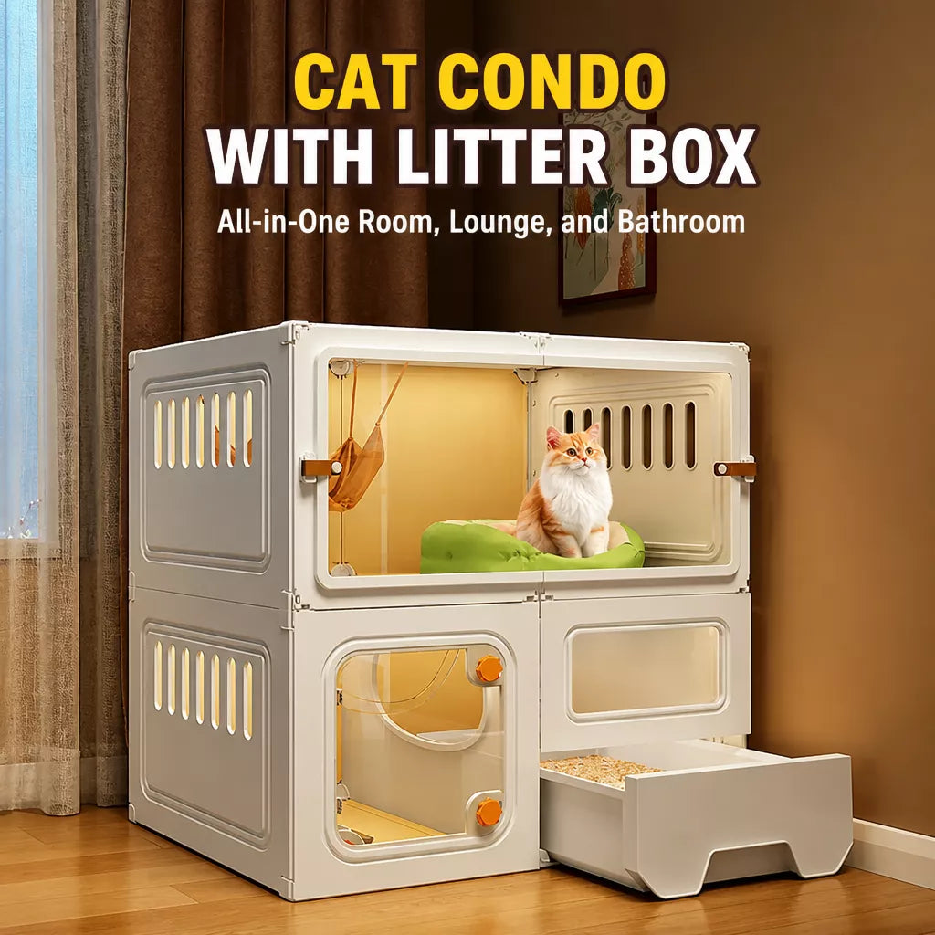 Indoor Cat Enclosure with Integrated Litter Area