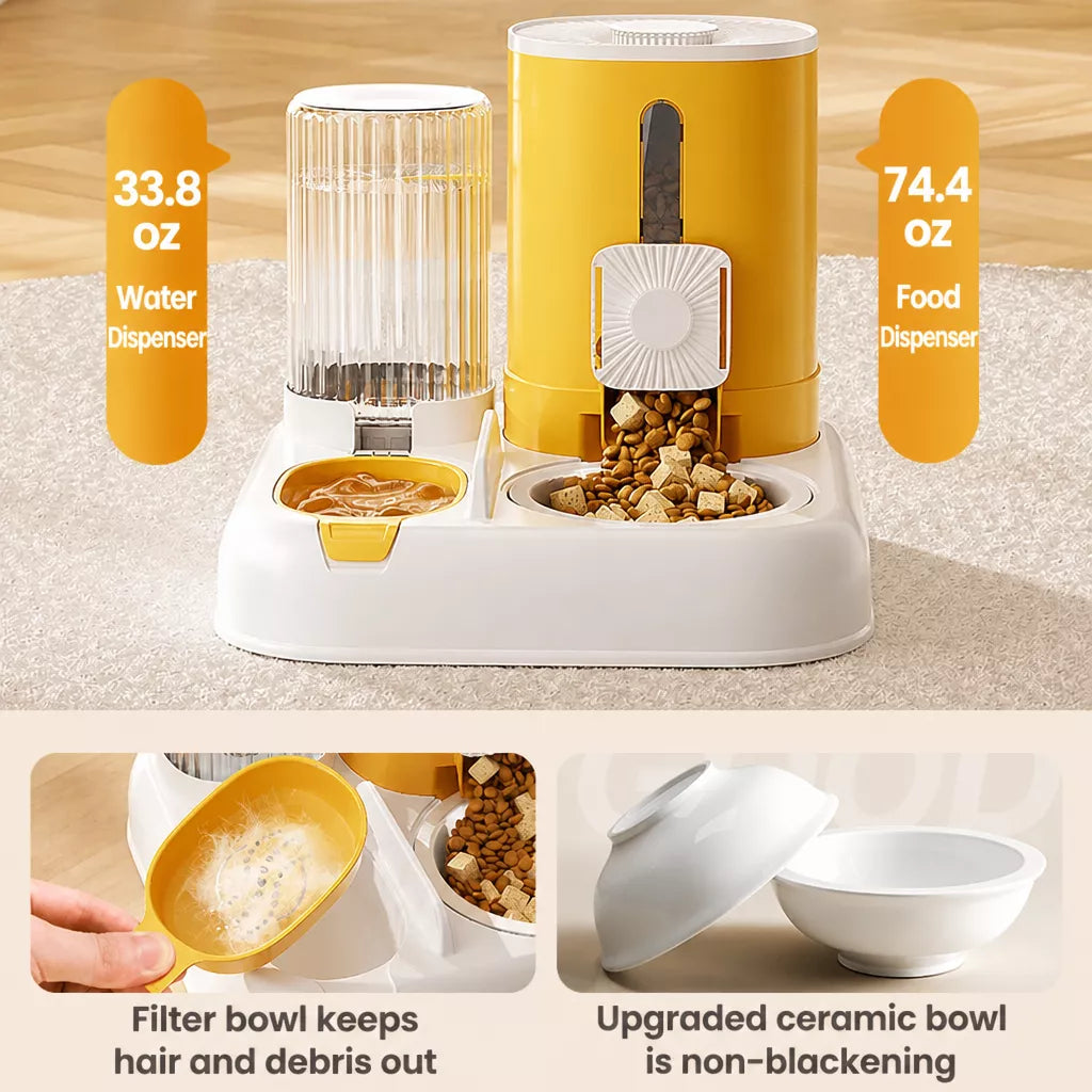Automatic Pet Feeder with Separate Food and Water Bowls