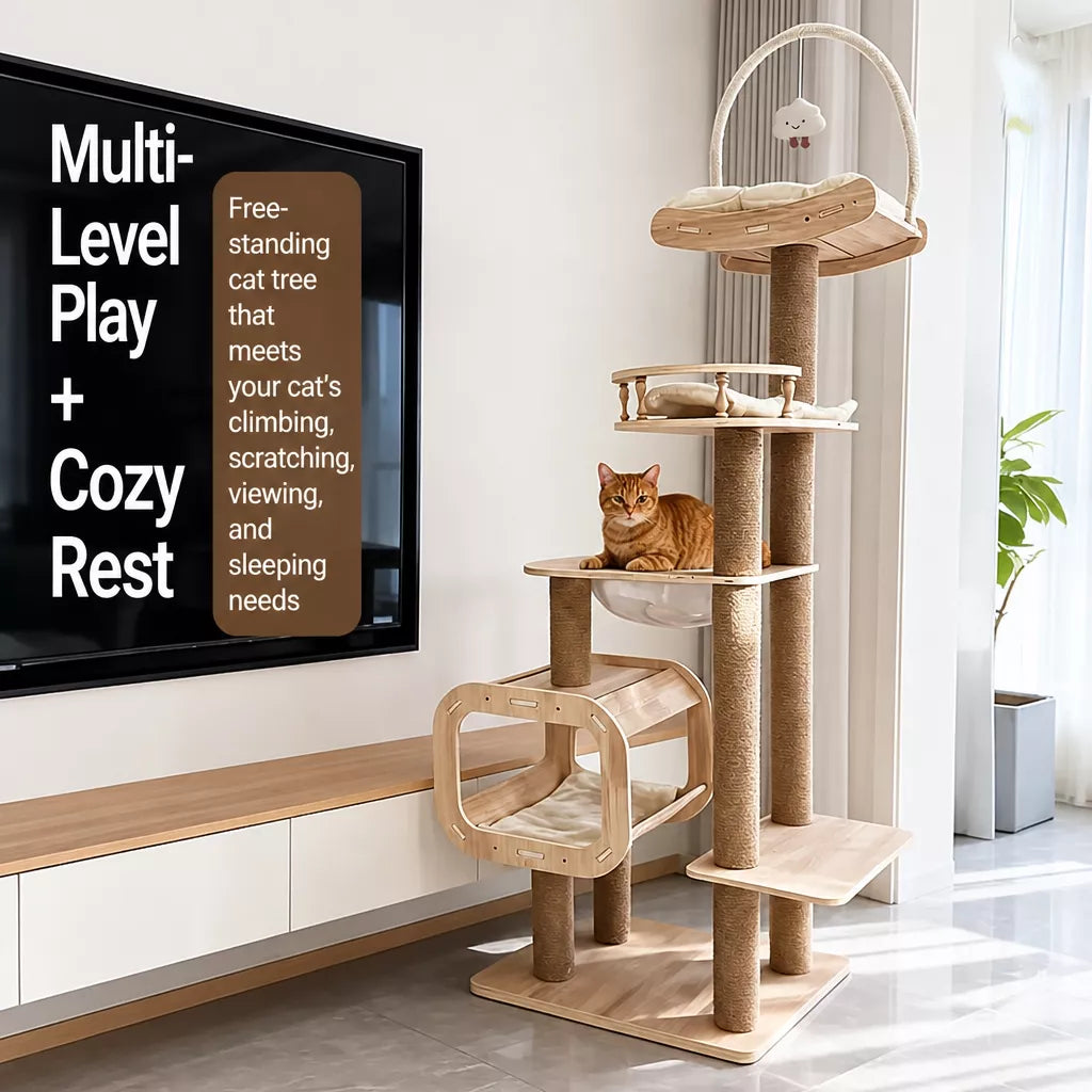 Multi-Level Cat Tree with Hideaway, Capsule Perch and Scratching Posts