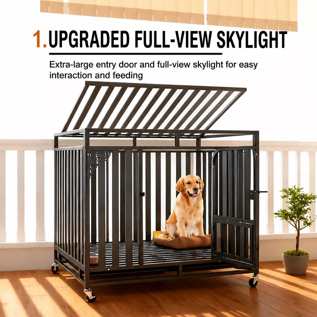Metal Dog Crate with Waste Tray for Small to Large Dogs