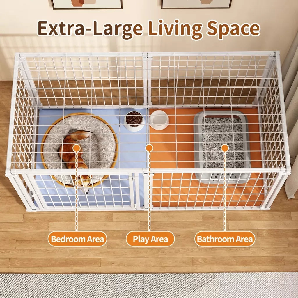 Indoor Metal Pet Playpen with Door and Roof for Cats & Small Dogs