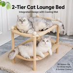 Two-Tier Wooden Cat Bed with Sisal Scratching Mat
