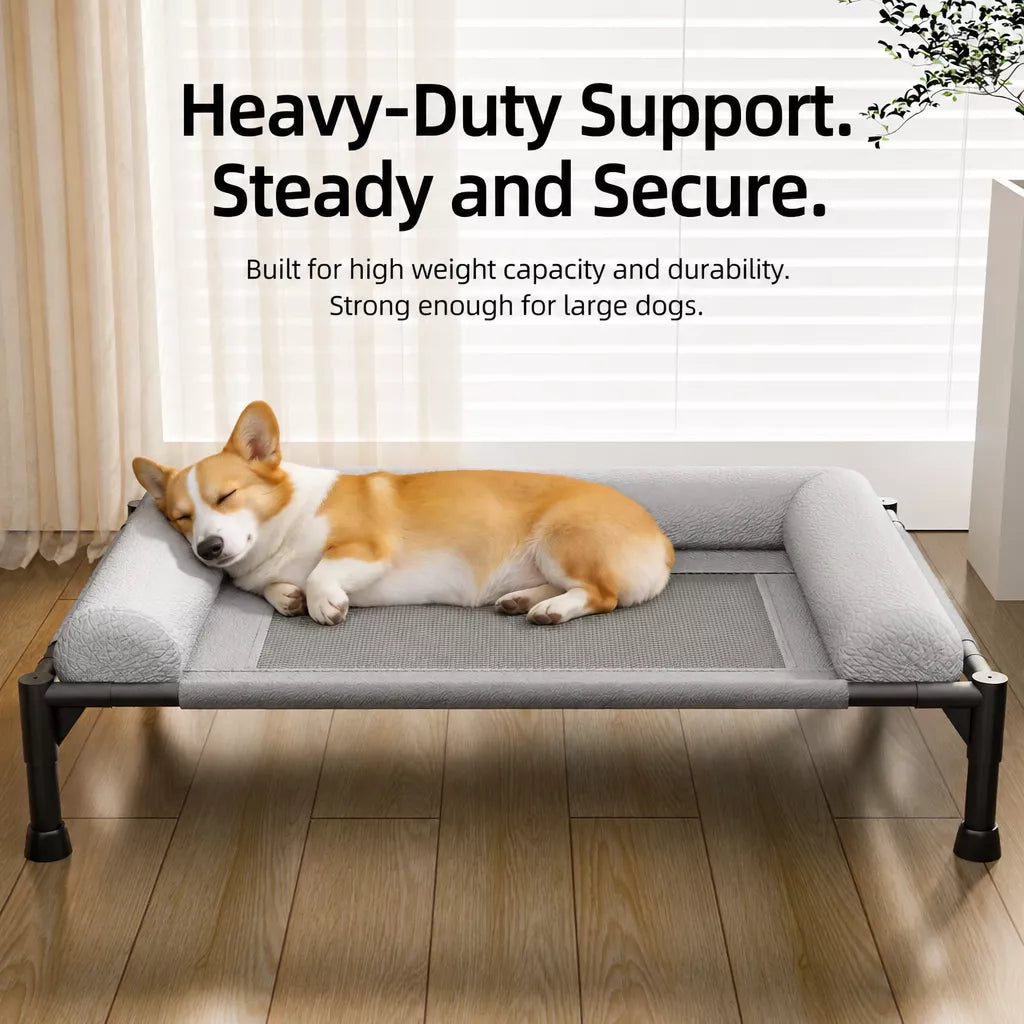 Elevated Faux Leather Dog Bed with Three-Sided Design