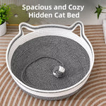 Enclosed Cat Bed with Scratching Pad and Removable Cushion