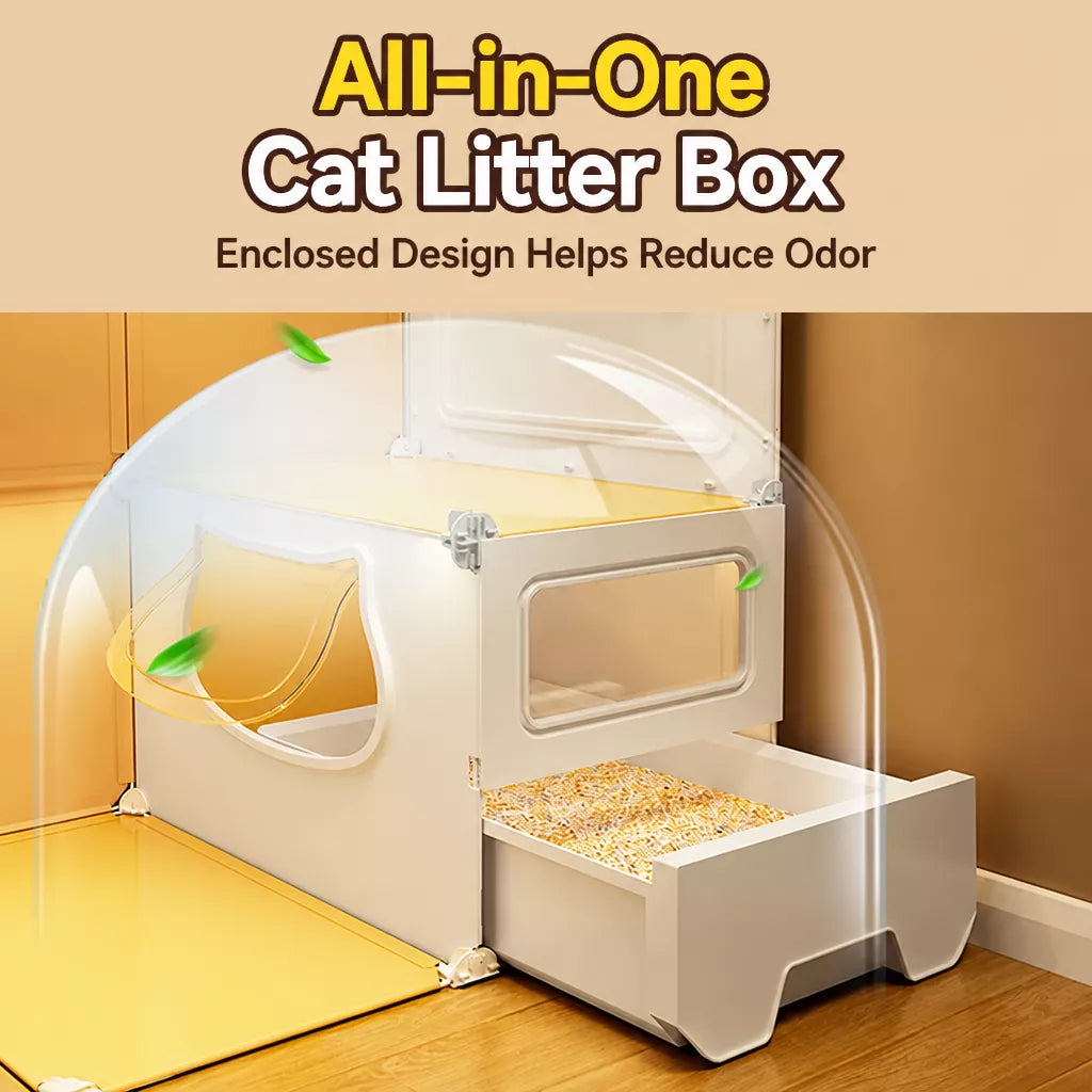 Indoor Cat Enclosure with Integrated Litter Area