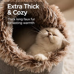 Enclosed Plush Pet Bed with Carry Handle for Cats & Small Dogs