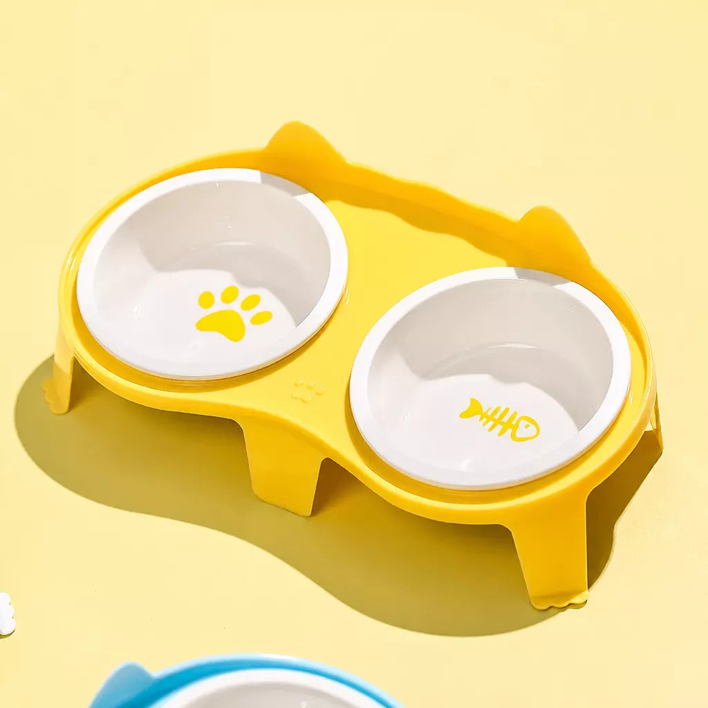 Elevated Ceramic Double Bowl Set for Cats