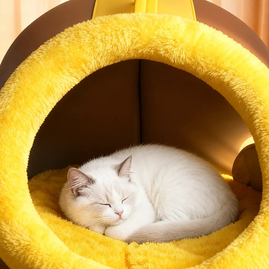 Enclosed Plush Pet Cave Bed with Carry Handle