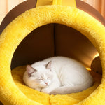 Enclosed Plush Pet Cave Bed with Carry Handle