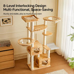 Large Solid Rubberwood Cat Tree with Climbing Platforms and Hideaway