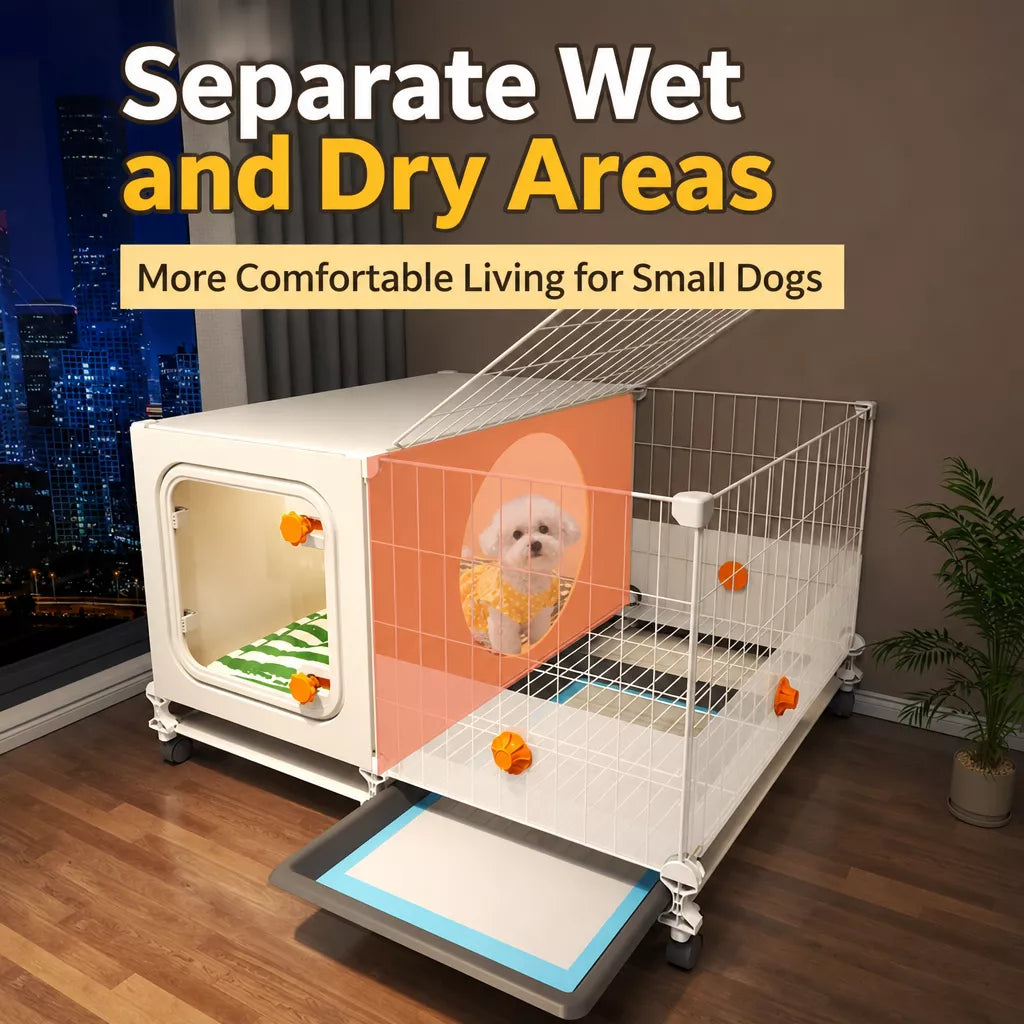 Small Dog Crate with Separate Rest and Potty Areas