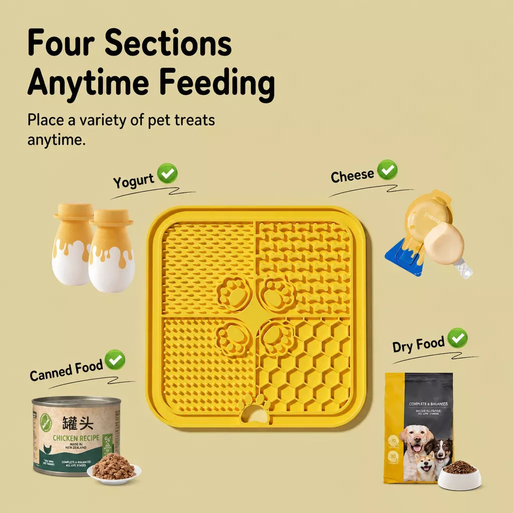 4-Section Silicone Lick Mat for Dogs, 7.9 × 7.9 in