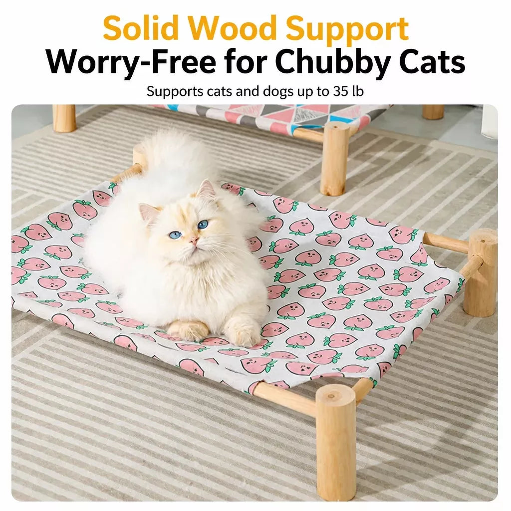 Elevated Cat & Small Pet Bed with Solid Wood Frame
