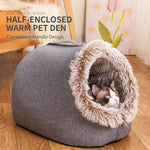Enclosed Plush Pet Bed with Carry Handle for Cats & Small Dogs