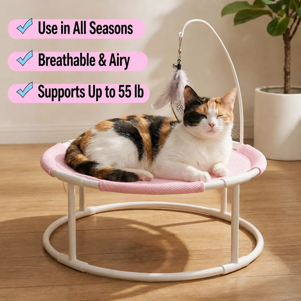 Elevated Round Pet Bed with Breathable Hammock