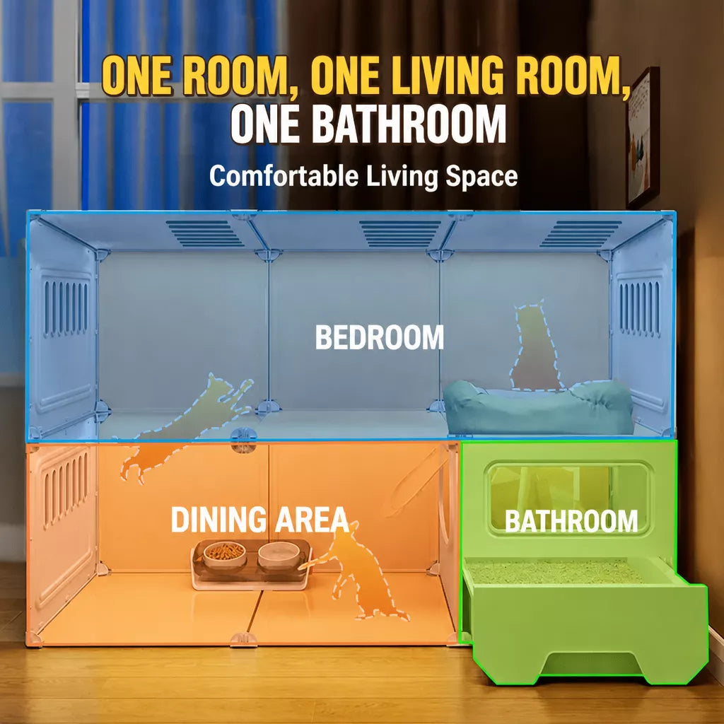 Indoor Cat Enclosure with Integrated Litter Area