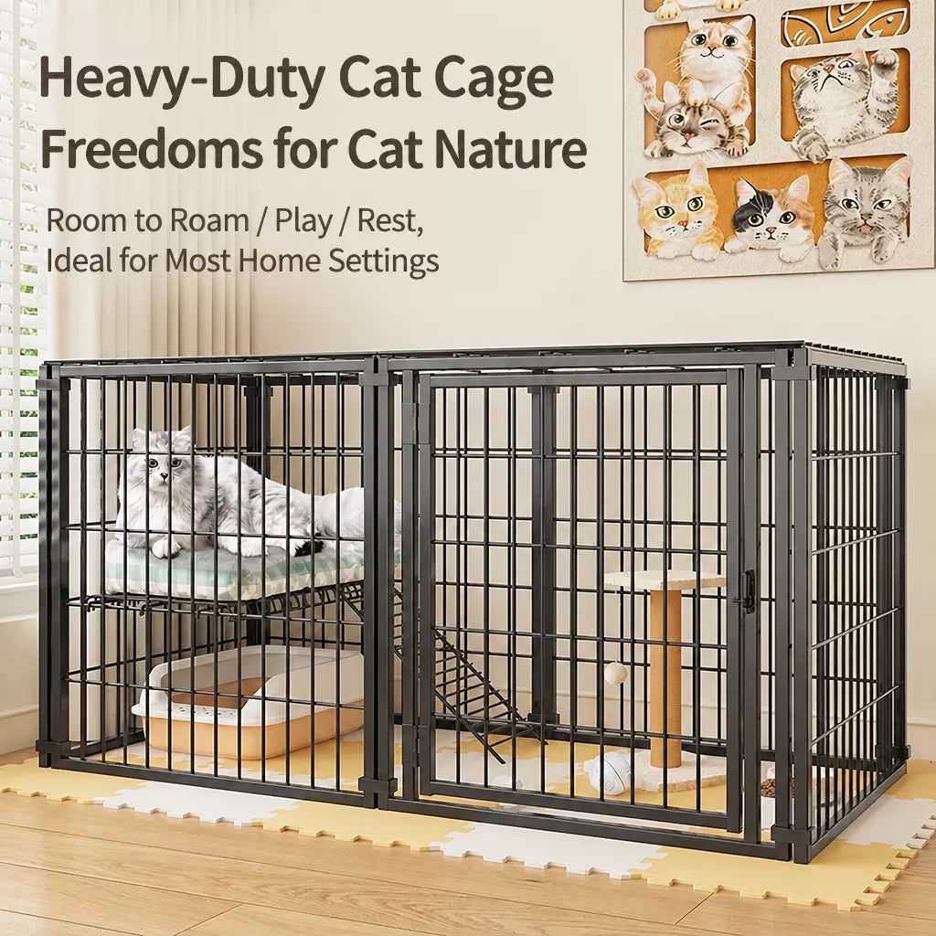 Indoor Metal Pet Playpen with Door and Roof for Cats & Small Dogs