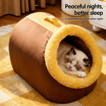 Enclosed Plush Pet Cave Bed with Carry Handle