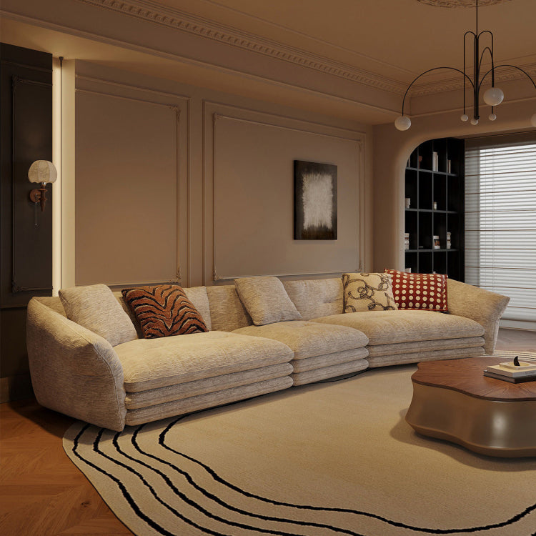Minimalist French Cream Chenille Fabric Sectional Sofa for Living Room mxza-0207-48