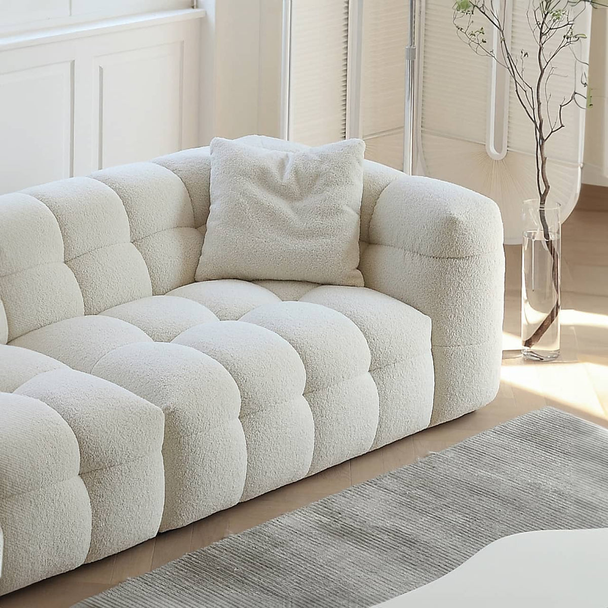 Luxury White Pine Sofa with Faux Lambswool and Down Silk Floss Comfort my-343