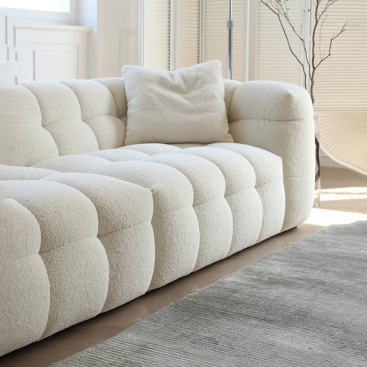 Luxury White Pine Sofa with Faux Lambswool and Down Silk Floss Comfort my-343