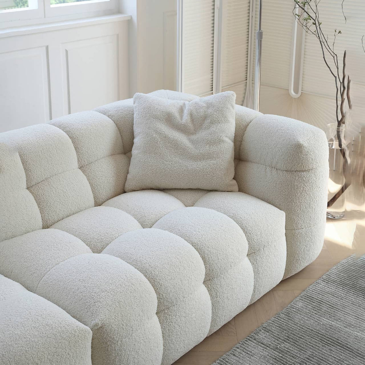 Luxury White Pine Sofa with Faux Lambswool and Down Silk Floss Comfort my-343