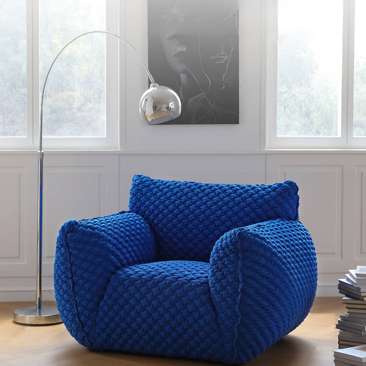 Luxurious Blue Pine Quilted Sofa with Silk Floss Cushion my-349