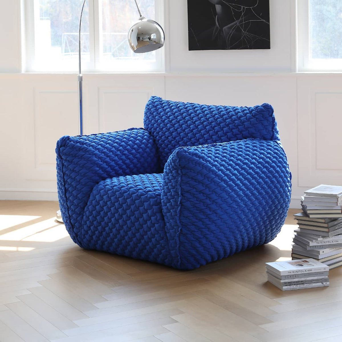 Luxurious Blue Pine Quilted Sofa with Silk Floss Cushion my-349