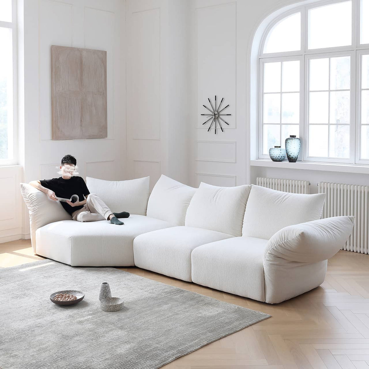 Luxurious White Pine Chenille Sofa with Plush Down Cushioning my-352