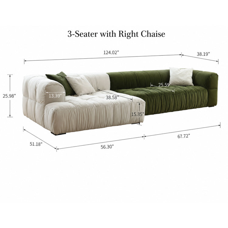 Modern Green and White Fabric Sofa, Cream Style 3-Seater Color-Block Couch for Living Room my-354