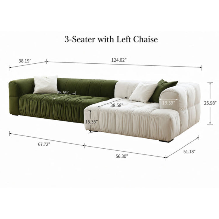Modern Green and White Fabric Sofa, Cream Style 3-Seater Color-Block Couch for Living Room my-354