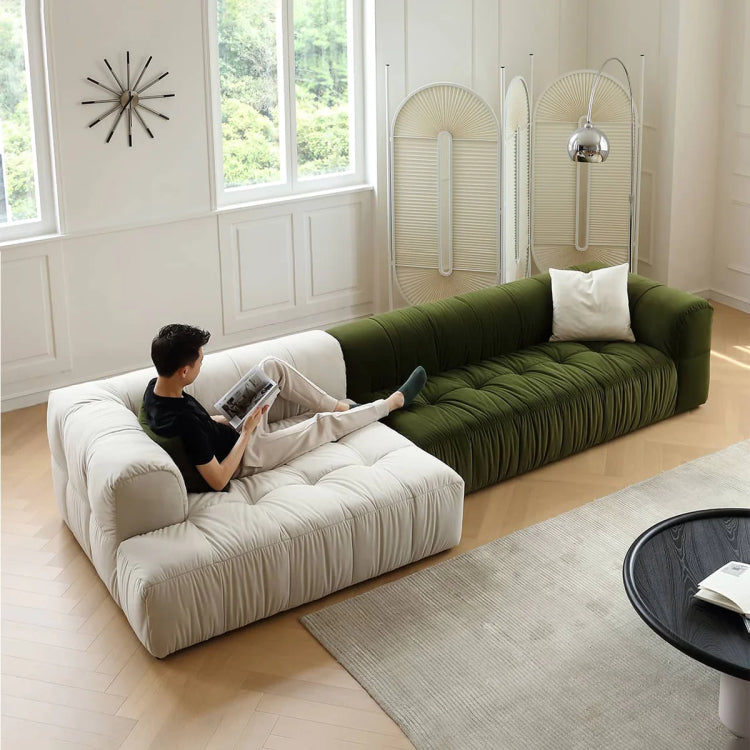 Modern Green and White Fabric Sofa, Cream Style 3-Seater Color-Block Couch for Living Room my-354