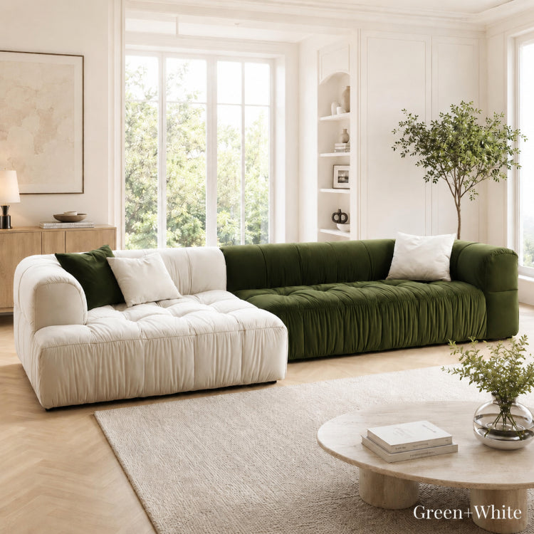 Modern Green and White Fabric Sofa, Cream Style 3-Seater Color-Block Couch for Living Room my-354