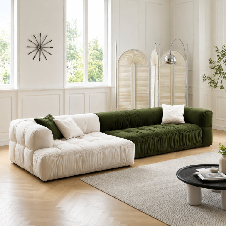 Modern Green and White Fabric Sofa, Cream Style 3-Seater Color-Block Couch for Living Room my-354