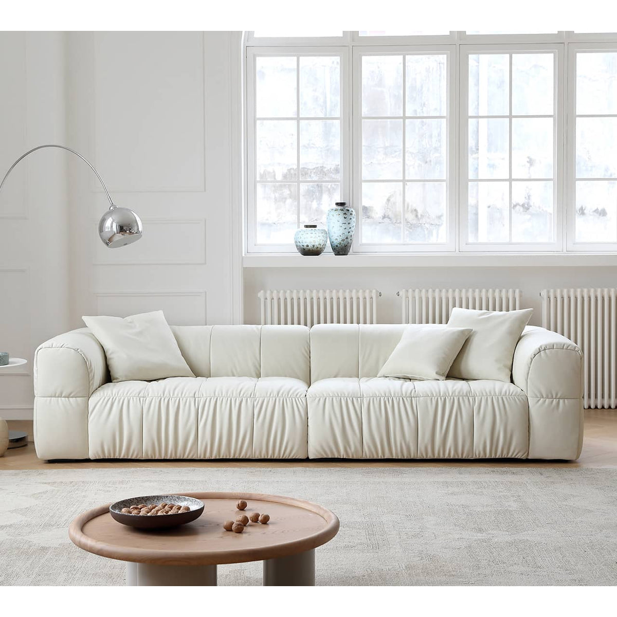 Scratch-Resistant White Pine Sofa with Luxurious Silk Floss Fabric my-355