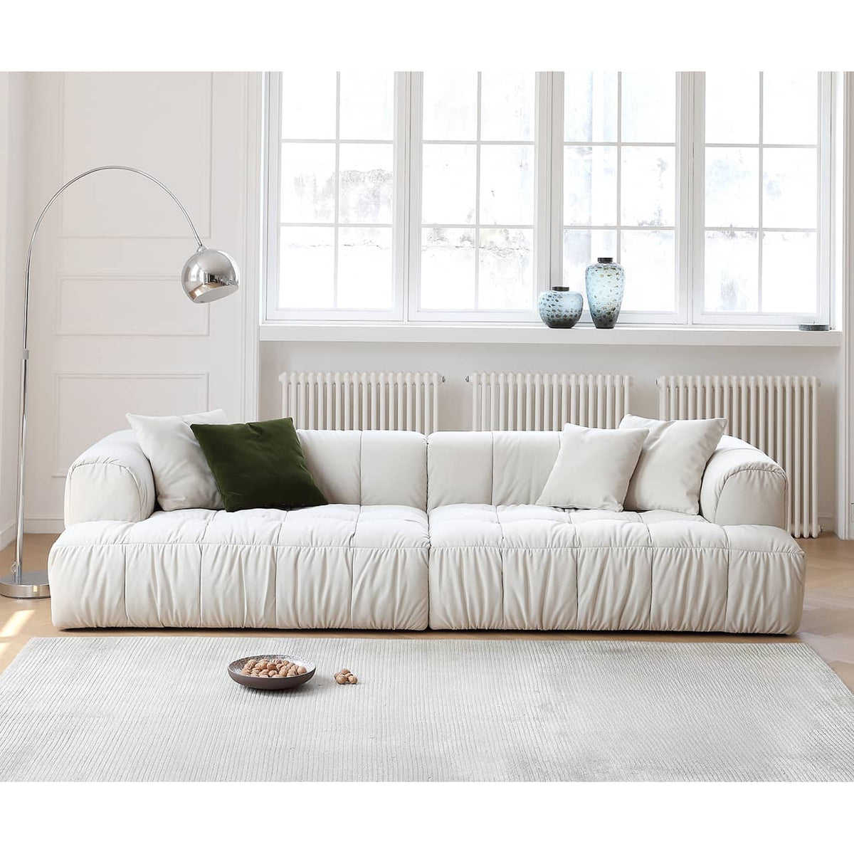 Scratch-Resistant White Pine Sofa with Luxurious Silk Floss Fabric my-355