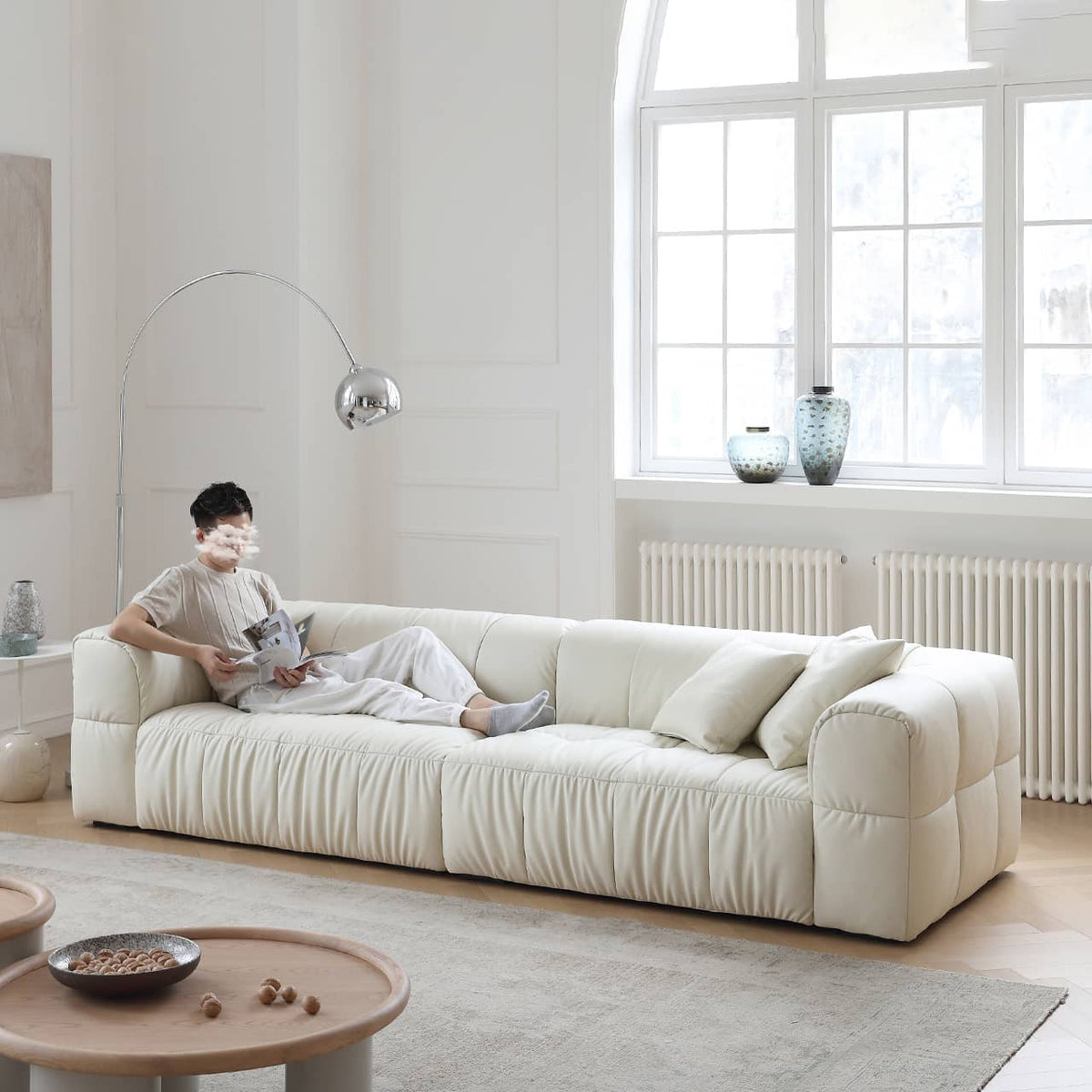 Scratch-Resistant White Pine Sofa with Luxurious Silk Floss Fabric my-355