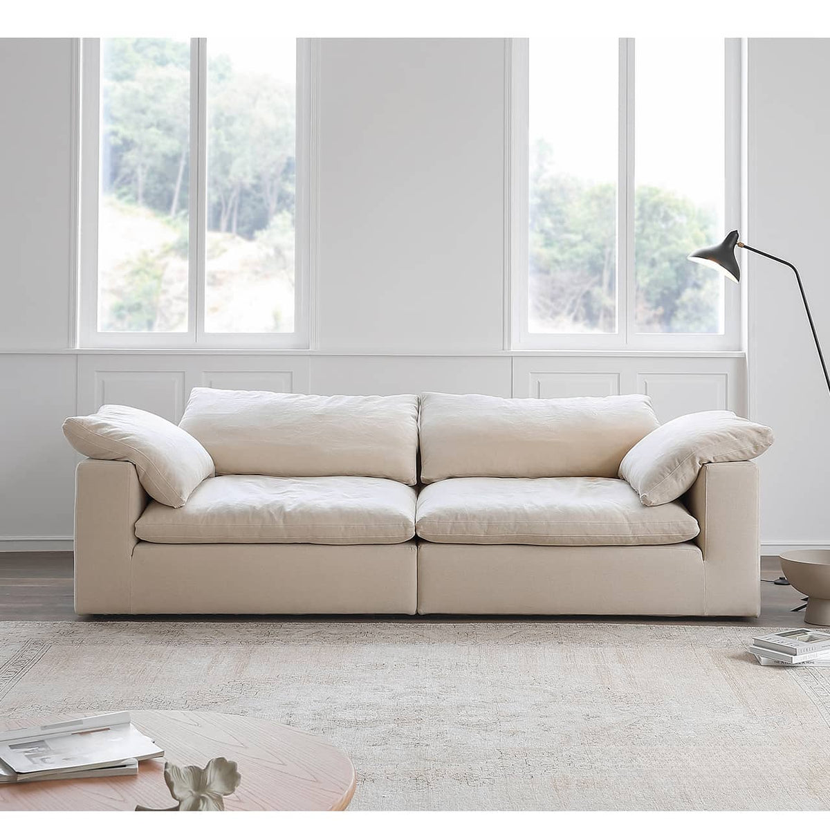 Luxury Cotton-Ramie White Sofa with Down & Silk Floss Cushions - Available in Brown, Dark Blue, and Black my-357